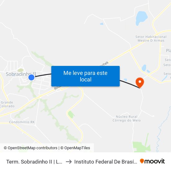 Term. Sobradinho II | Linhas P/ Plano Piloto to Instituto Federal De Brasília - Campus Planaltina map