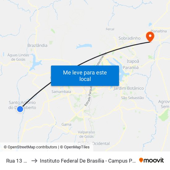 Rua 13 788 to Instituto Federal De Brasília - Campus Planaltina map