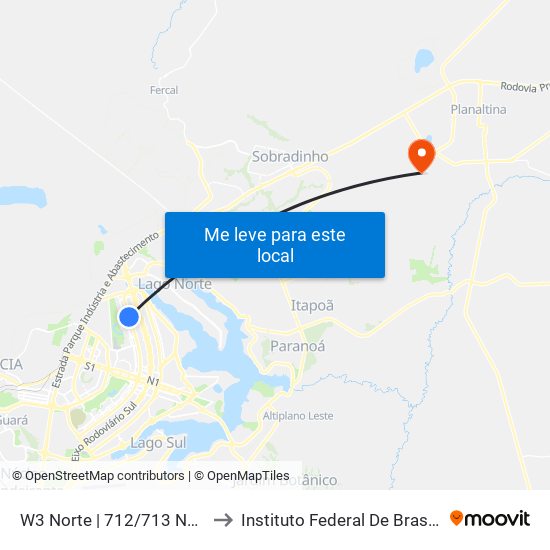 W3 Norte | 712/713 Norte (Carrefour Bairro) to Instituto Federal De Brasília - Campus Planaltina map