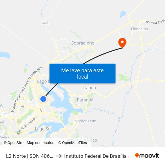 L2 Norte | Sqn 406 (Unb / Odonto Hub) to Instituto Federal De Brasília - Campus Planaltina map