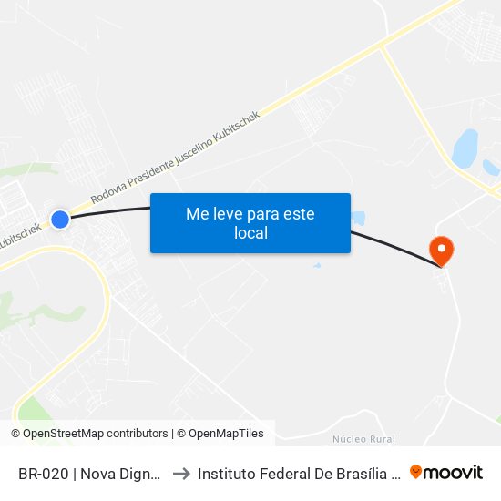BR-020 | Nova Dignéia / Quadra 18 to Instituto Federal De Brasília - Campus Planaltina map