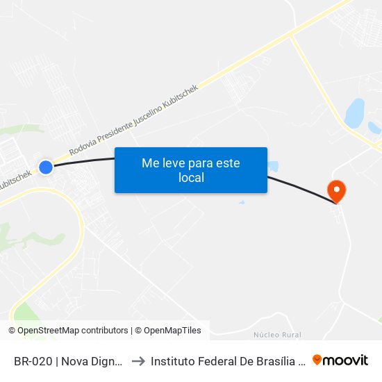 Br-020 | Nova Dignéia / Quadra 18 to Instituto Federal De Brasília - Campus Planaltina map
