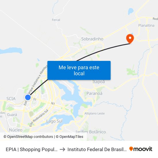 Epia Sul | Shopping Popular / Rodoferroviaria to Instituto Federal De Brasília - Campus Planaltina map