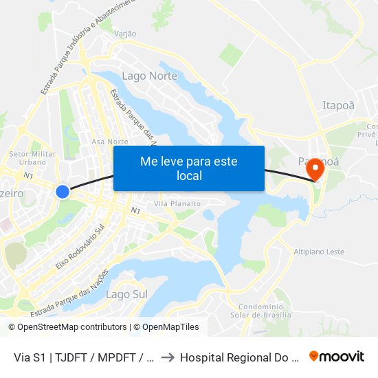Via S1 | TJDFT / MPDFT / Palácio do Buriti to Hospital Regional Do Paranoá - Hrpa map