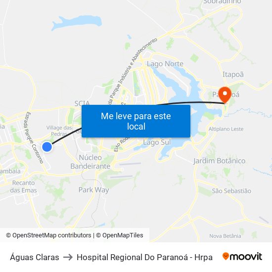 Águas Claras to Hospital Regional Do Paranoá - Hrpa map