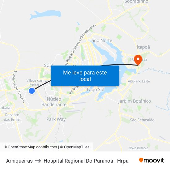 Arniqueiras to Hospital Regional Do Paranoá - Hrpa map