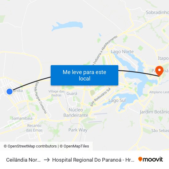 Ceilândia Norte to Hospital Regional Do Paranoá - Hrpa map