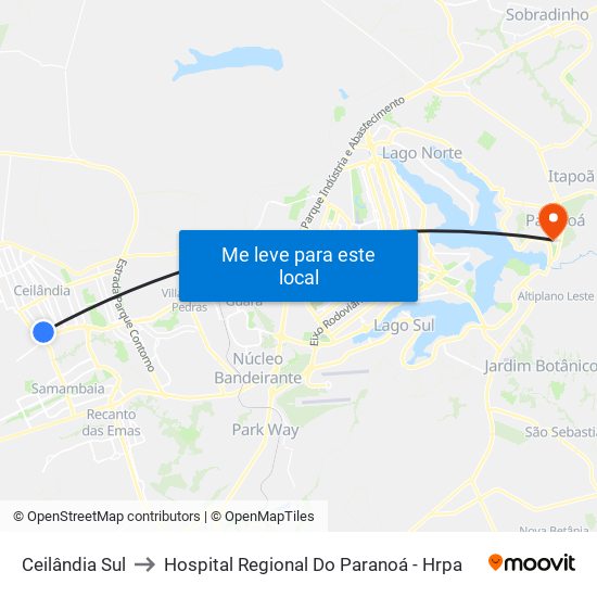 Ceilândia Sul to Hospital Regional Do Paranoá - Hrpa map