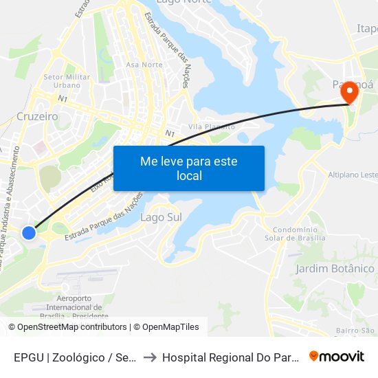 Epgu | Zoológico to Hospital Regional Do Paranoá - Hrpa map