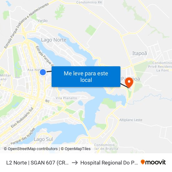 L2 Norte | Sgan 607 (Brasília Medical Center / Cean) to Hospital Regional Do Paranoá - Hrpa map