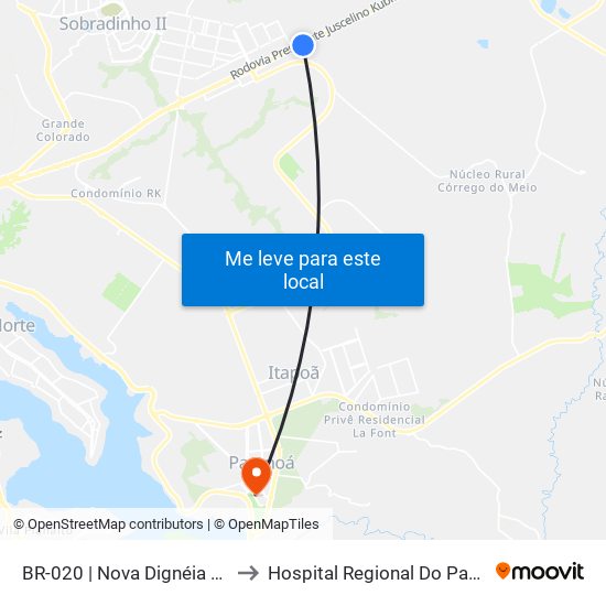 Br-020 | Nova Dignéia / Quadra 18 to Hospital Regional Do Paranoá - Hrpa map