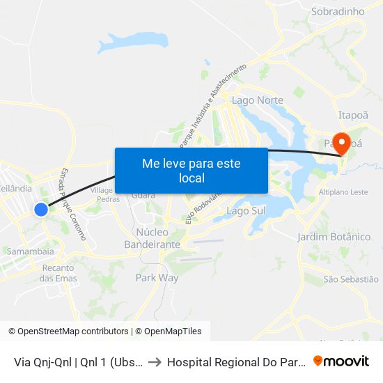 Via Qnj-Qnl | Qnl 1 (Ubs 3 / Ced 6) to Hospital Regional Do Paranoá - Hrpa map