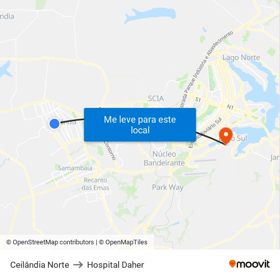 Ceilândia Norte to Hospital Daher map