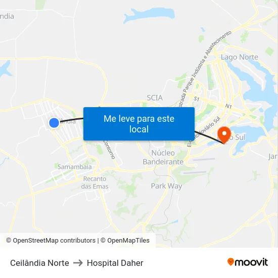 Ceilândia Norte to Hospital Daher map