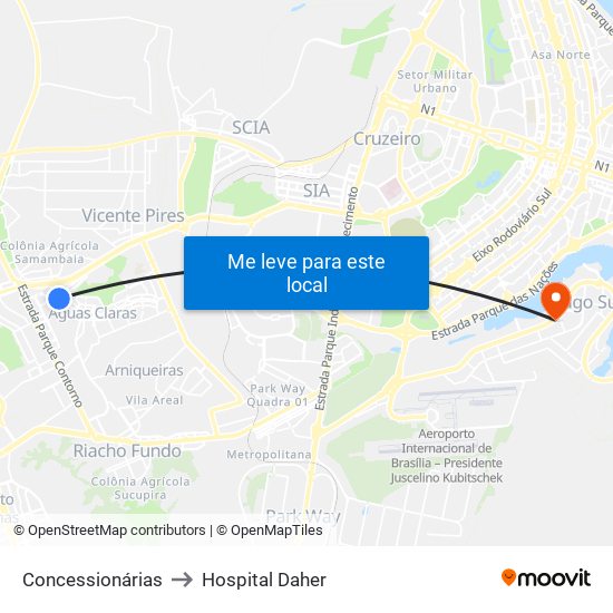 Concessionárias to Hospital Daher map