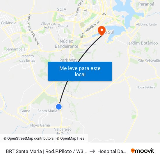 BRT Santa Maria | Rod.P.Piloto / W3 Sul to Hospital Daher map