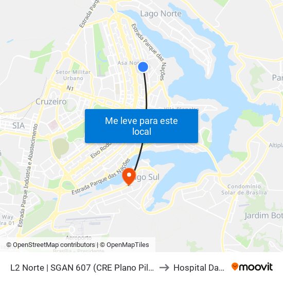 L2 Norte | Sgan 607 (Brasília Medical Center / Cean) to Hospital Daher map
