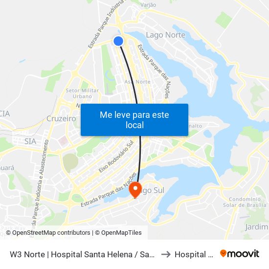 W3 Norte | Hospital Santa Helena / Santa Lúcia Norte to Hospital Daher map