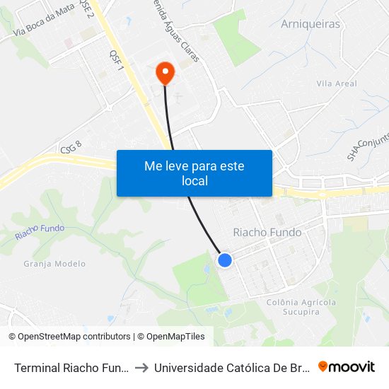 Terminal Riacho Fundo I to Universidade Católica De Brasília map