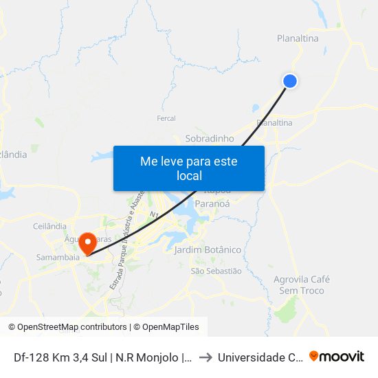 Df-128 Km 3,4 Sul | N.R Monjolo |Posto Bprv | Entroncamento Df-205 to Universidade Católica De Brasília map