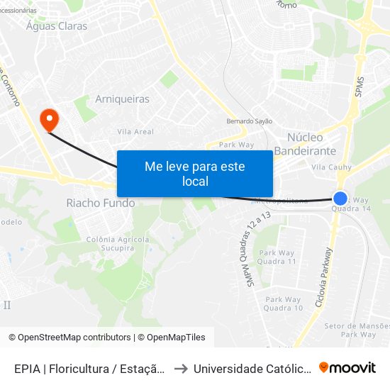 EPIA | Floricultura / Estação BRT Park Way to Universidade Católica De Brasília map