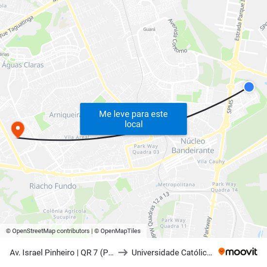 Av. Israel Pinheiro | QR 7 (Pizzaria Aurélio) to Universidade Católica De Brasília map