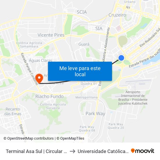 Terminal Asa Sul | Circular / Samambaia to Universidade Católica De Brasília map