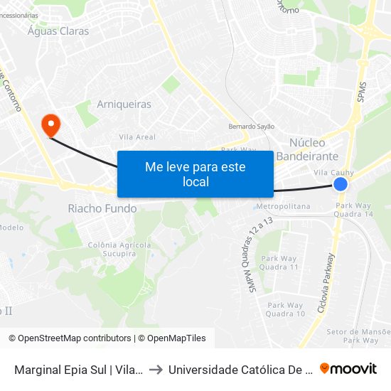 Marginal Epia Sul | Vila Cauhy to Universidade Católica De Brasília map