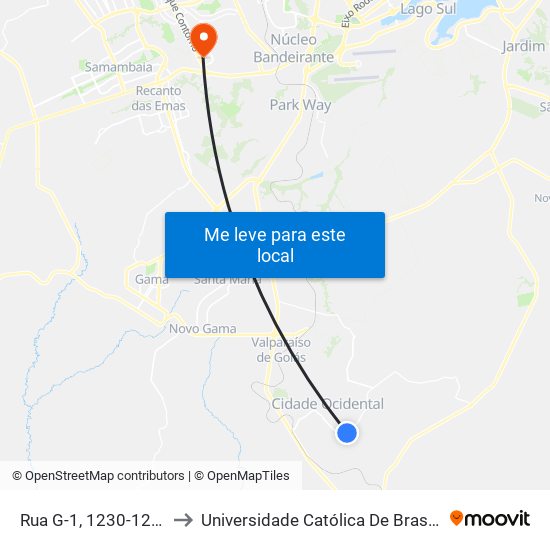 Rua G-1, 1230-1276 to Universidade Católica De Brasília map