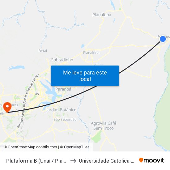 Plataforma B (Unaí / Planaltina Go) to Universidade Católica De Brasília map