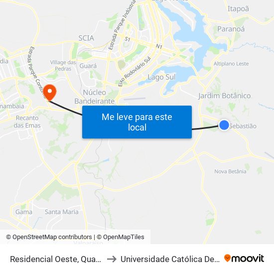 Residencial Oeste, Quadra 305 to Universidade Católica De Brasília map