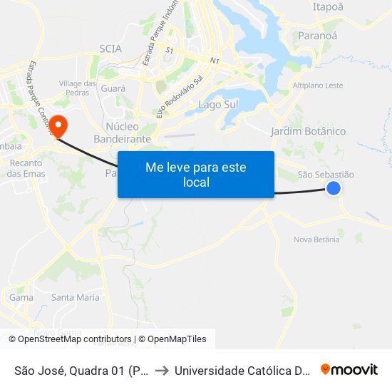 São José, Quadra 01 (Pracinha) to Universidade Católica De Brasília map