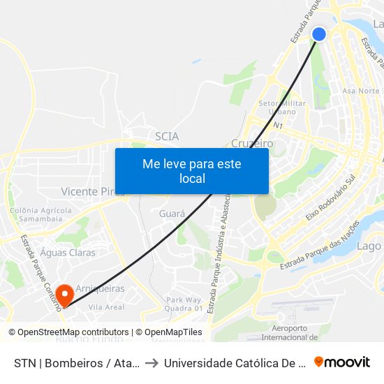 STN | Bombeiros / Atacadão to Universidade Católica De Brasília map