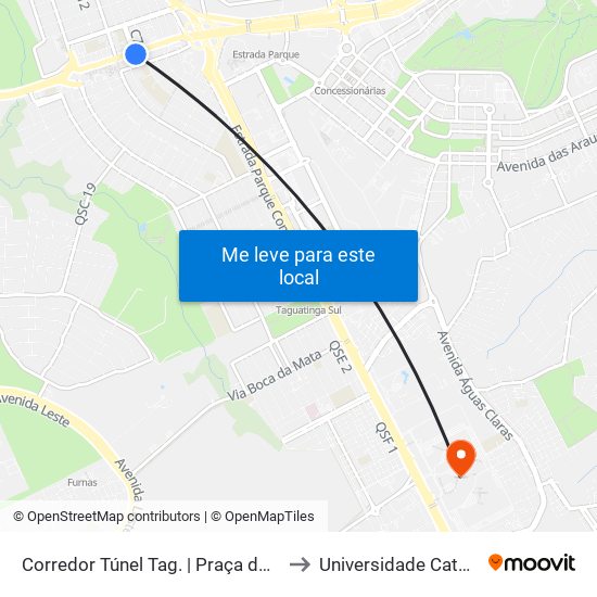 Corredor Túnel Tag. | Praça do Relógio (Sentido BSB) to Universidade Católica De Brasília map