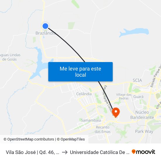 Vila São José | Qd. 46, Conj. D to Universidade Católica De Brasília map