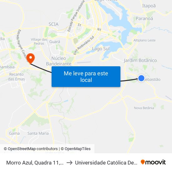 Morro Azul, Quadra 11, Conj. S to Universidade Católica De Brasília map