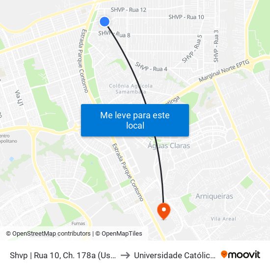 Shvp | Rua 10, Ch. 178a (Usadão Do Vidro) to Universidade Católica De Brasília map