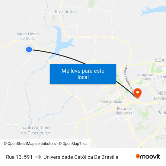 Rua 13, 591 to Universidade Católica De Brasília map
