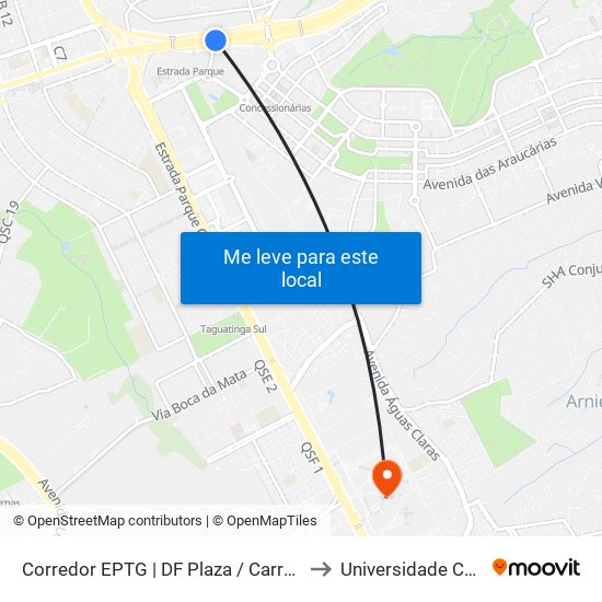Corredor EPTG | DF Plaza / Carrefour / Sam's Club (Sentido BSB) to Universidade Católica De Brasília map