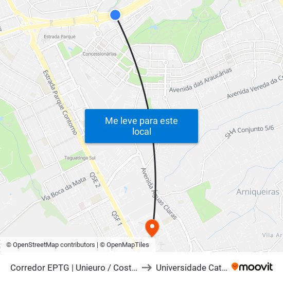 Corredor EPTG | Unieuro / Costa Atacadista (Sentido Tag.) to Universidade Católica De Brasília map