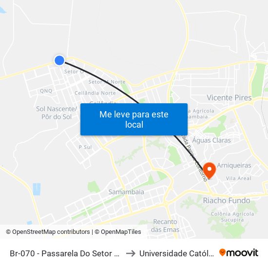 Br-070 - Passarela Do Setor O (Sentido Terminal) to Universidade Católica De Brasília map