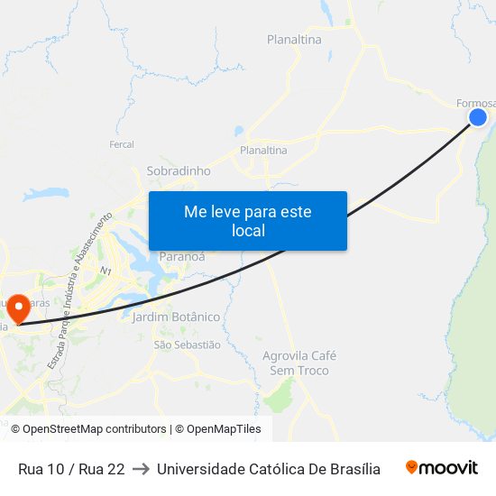 Rua 10 / Rua 22 to Universidade Católica De Brasília map