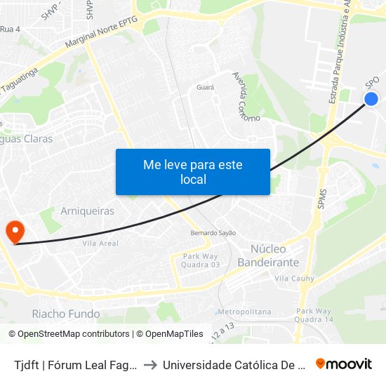 Tjdft | Fórum Leal Fagundes to Universidade Católica De Brasília map