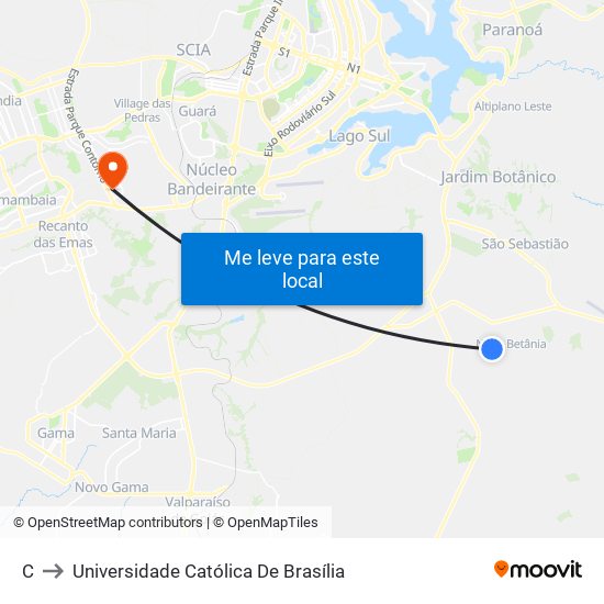 C to Universidade Católica De Brasília map