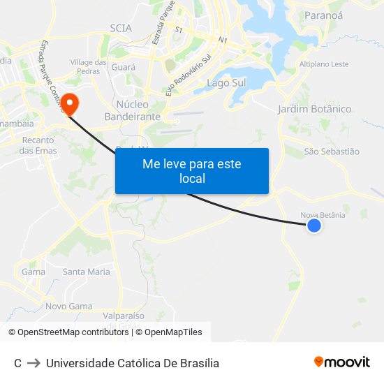 C to Universidade Católica De Brasília map