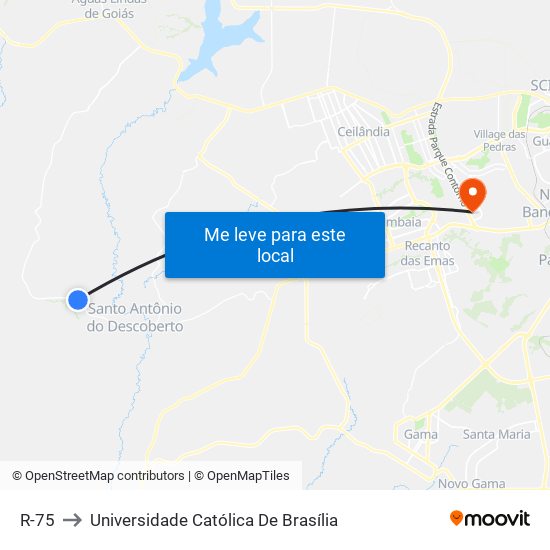 R-75 to Universidade Católica De Brasília map