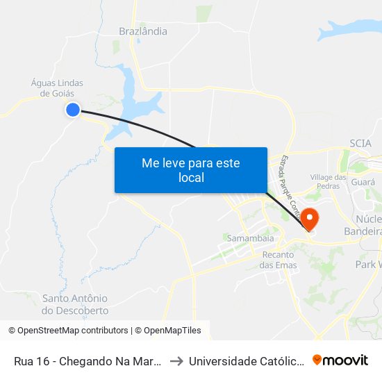 Rua 16 - Chegando Na Marginal Da Br 070 to Universidade Católica De Brasília map