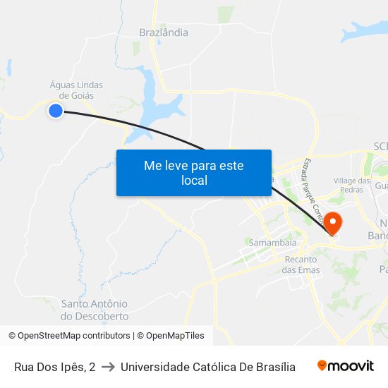 Rua Dos Ipês, 2 to Universidade Católica De Brasília map