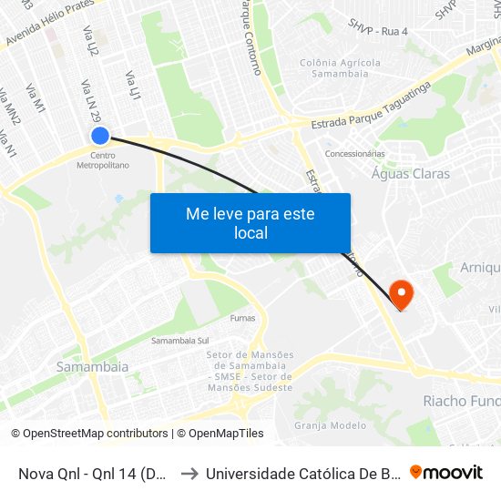Nova Qnl - Qnl 14 (Detran) to Universidade Católica De Brasília map