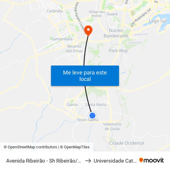 Avenida Ribeirão - Sh Ribeirão/Cond Porto Rico Fase 1 Q H to Universidade Católica De Brasília map